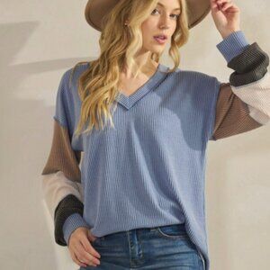 Heimish Long Sleeve Urban Rib Color Block Top
